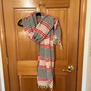 Prana Striped Red and Black Scarf, cotton